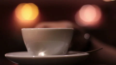 Female hand takes the cup, drink and puts into place Stock Footage 65297853