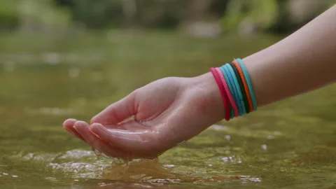 Female Hand Touching River Flow. Hands With Pure Spring Water. Crystal Clea.. Stock Footage 330804618