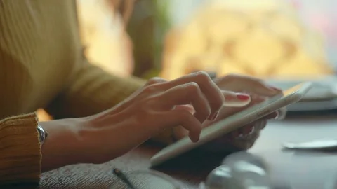 Female Hand touching screen on modern digital tablet pc Stock Footage 72300626