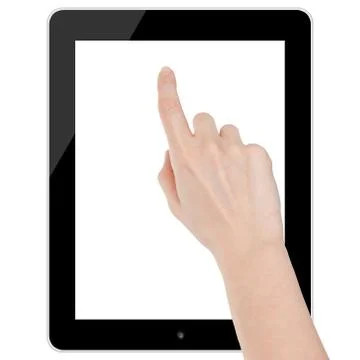 Female hand touching a tablet computer blank isolated Stock Photos