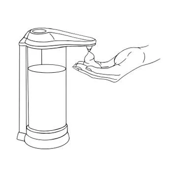 Female hand use modern automatic soap foam dispenser close up. Hygiene product Stock Illustration
