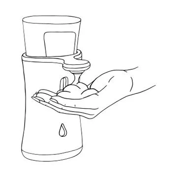 Female hand use modern automatic soap foam dispenser close up. Hygiene product Stock Illustration