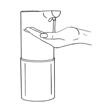 Female hand use modern automatic liquid soap dispenser close up. Hygiene prod Stock Illustration