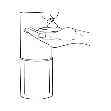 Female hand use modern automatic soap foam dispenser close up. Hygiene produc Stock Illustration