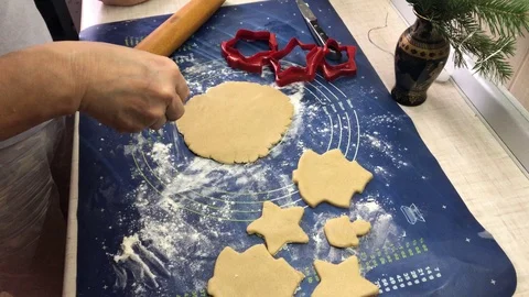Female hands adding flour on the ginger cookie dough. Stock Footage 122580785
