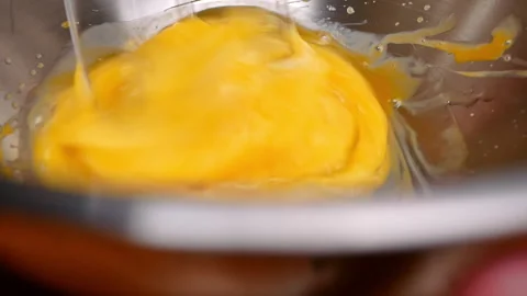 Female hands beating eggs with electric mixer beaters in a bowl. Stock Footage 158660784