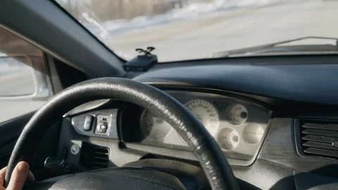 Female hands close-up on the steering wheel of a car. Stock Footage 88614918