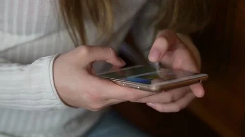 Female hands close up typing text for social network Stock Footage 139925228