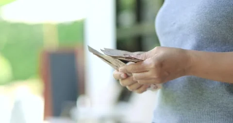 Female hands counting banknotes, personal finance, budgeting, savings, cash.. Stock Footage 340195203