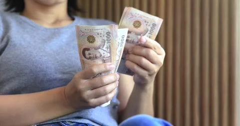 Female hands counting banknotes, personal finance, budgeting, savings, cash.. Stock Footage 342481434
