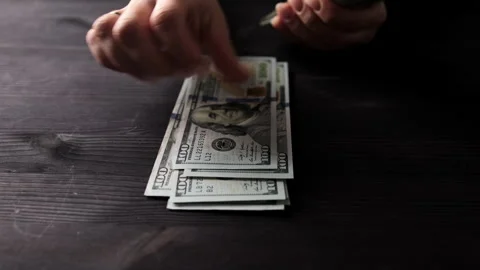 Female Hands Counting Bundle Of American Dollar Bills Stock Footage 339007580