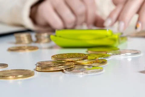 Female hands counting data vat taxes cost doing paperwork at home office tabl Stock Photos
