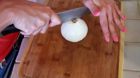 Female Hands Cutting Onion Stock Footage 44540310