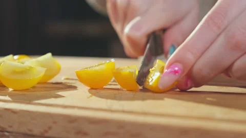 Female Hands Cutting Up Tomatoes Stock Footage 157991619