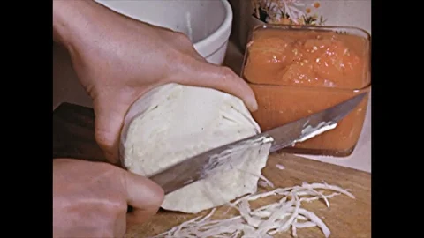 Female Hands Cutting White Cabbage And Boiled Potatoes Stock Footage 114016193