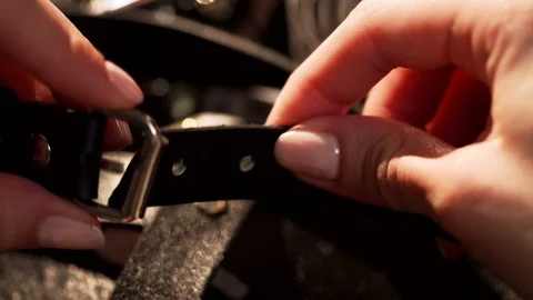 Female hands during handmade workshop with leather, using special instruments Stock Footage 77414190