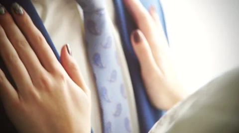 Female hands hugging a man in a jacket Video stock 60441263