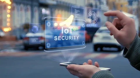Female hands interact HUD hologram IoT SECURITY Stock Footage