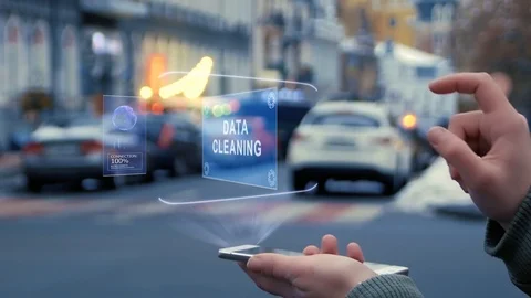 Female hands interact HUD hologram Data cleaning Stock Footage 106948110