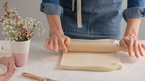 Female hands make puff yeast dough at home kitchen. Stock Footage 128074754