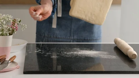 Female hands make puff yeast dough at home kitchen. Stock Footage 128075379