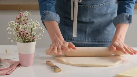 Female hands make puff yeast dough at home kitchen. Stock Footage 131767947