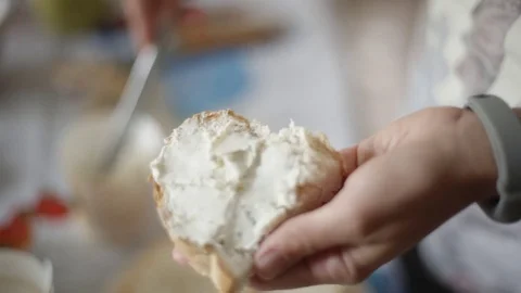 Female hands making a cheese sandwich. Stock Footage 78487575