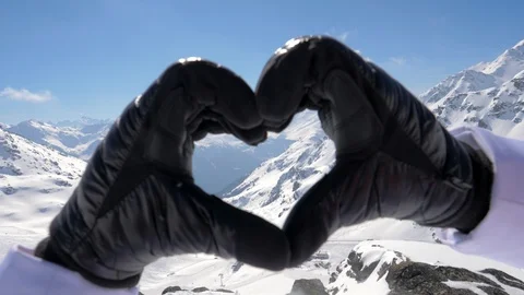 Female Hands Making Finger Shape Of A Heart Sign On A Stunning View Of Mountains Stock Footage 91425537