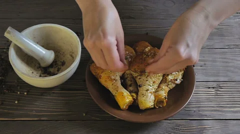 Female Hands Marinated Chicken Stock Footage 64516876