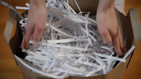 Female hands of office worker taking shredded paper after shredding Stock Footage 294151193