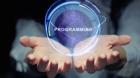 Female hands show hologram Programming Stock Footage 146068308