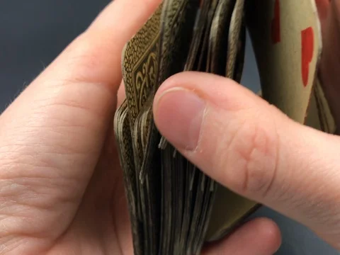 Female hands show with very old playing cards Stock-Footage 77139953