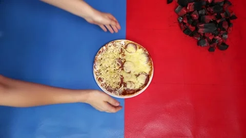 Female hands take pizza from the table Stock Footage 166553402