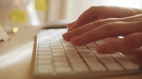 Female hands texting on keyboard close up. Software, online education, apps Stock Footage 304001961