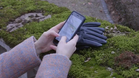 Female hands texting message on smartphone outside, side view Stock Footage 72261239