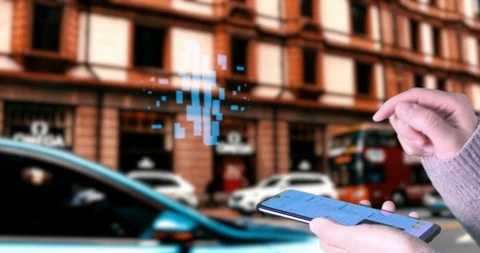 Female hands touch the HUD screen with the text Mobile cash for internet. Video stock 122544904