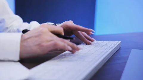 Female hands type tex on the keyboard. fingers press the keys of the alphabet Stock Footage 172614563