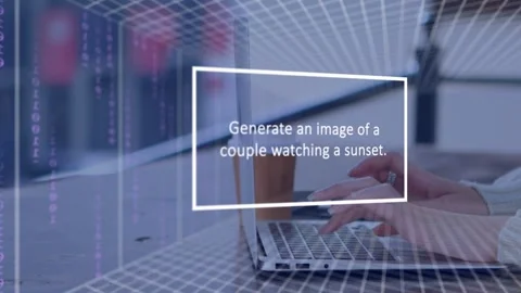Female hands typing on laptop in tech desk, animating prompt, AI processing, Stock Footage 335235159