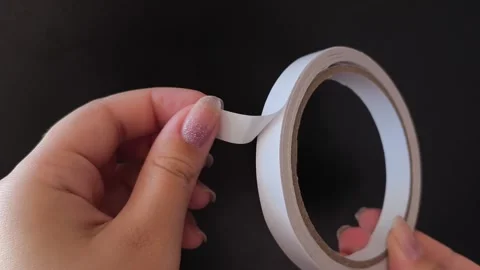 Female hands unwrap double-sided tape. Adhesive tape for crafts, repairs. Stock Footage 315152069