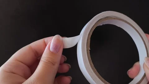 Female hands unwrap double-sided tape. Adhesive tape for crafts, repairs. 動画素材 315152083