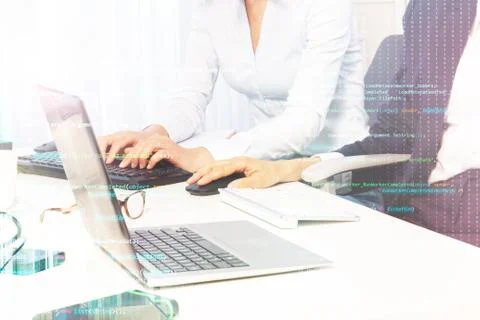 Female hands using computer keyboard and mouse Foto stock