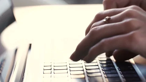 Female hands using computer laptop. Vintage filter Stock Footage 75637673