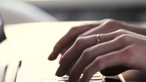 Female hands using computer laptop. Vintage filter Stock Footage 75638314