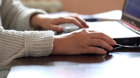Female hands using laptop and computer mouse driver Stock Footage 56307970