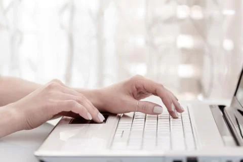 Female hands using modern computer Stock Photos