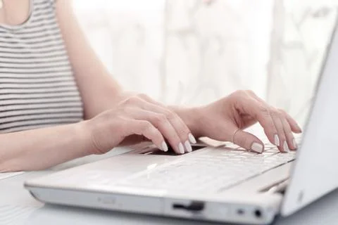 Female hands using modern computer Stock Photos