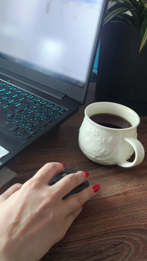 Female Hands Using Mouse and Laptop at Home Office Desk Stock Footage 337025679