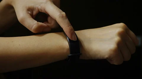 Female hands using smart watch with future media hologram. HUD Stock Footage 95391068