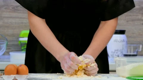 Female hands work in flour Stock Footage 97418993