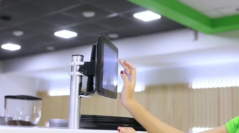 Female hands working with a tablet in cafe. Manager making report. Stock Footage 64116195